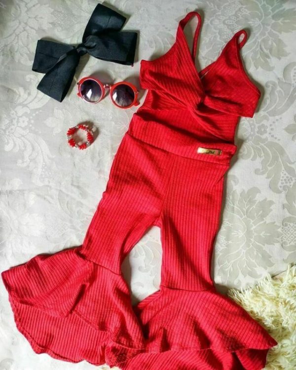 Hang Strip Solid Color One-piece Two-color Solid Color Fashion Sleeveless Jumpsuit For Baby Girl - Image 4