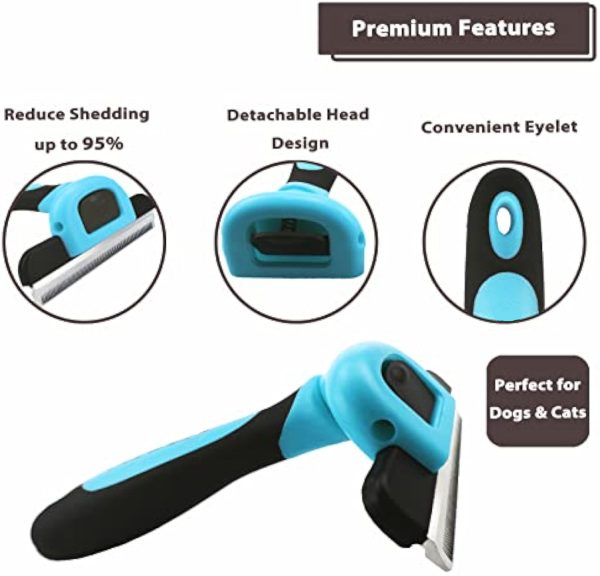 Professional Pet De Shedding Comb Tool Blue - Image 6