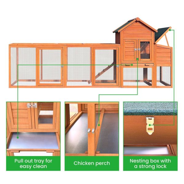 Wooden Chicken Coop Outdoor Hen House With Nest Box Wire Fence Poultry Cage - Image 3