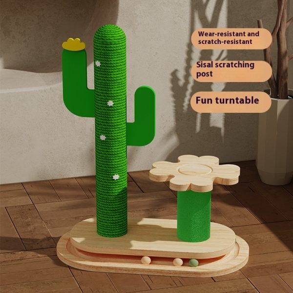 Cactus Cat Toy Wheel Grab Pillar Solid Wood - Image 2