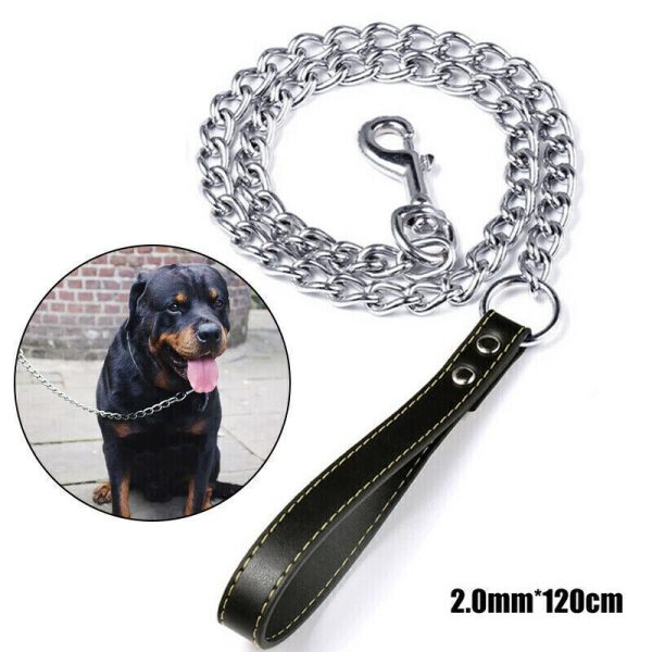 1PCS 1.2m Metal Chain Dog Lead Pet Puppy Leash Long Heavy Duty Anti-Chew Control - Image 2
