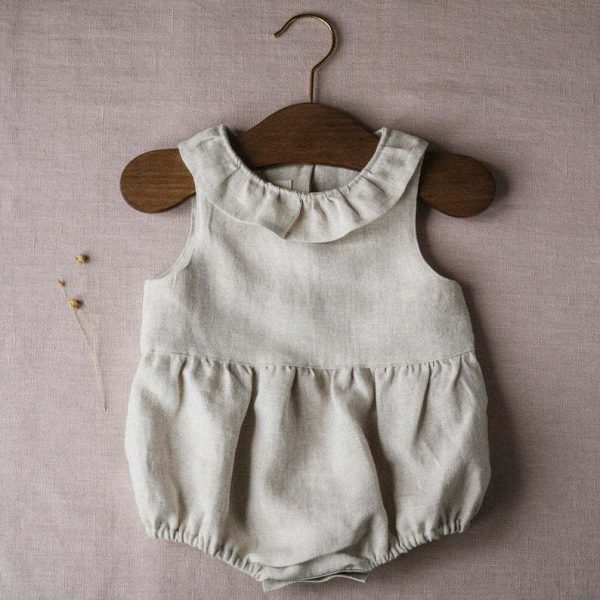 Solid Color Sleeveless Ruffled Collar Baby Jumpsuit - Image 2