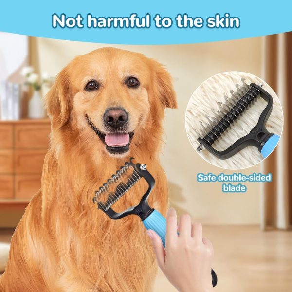 Upgraded Pet Safe Dematting Comb For Dogs Cats Deshedding Undercoat Rake With Double-Sided Stainless Steel Teeth Dogs Cats Grooming Brush For Detangling Thinning Shedding - Image 4