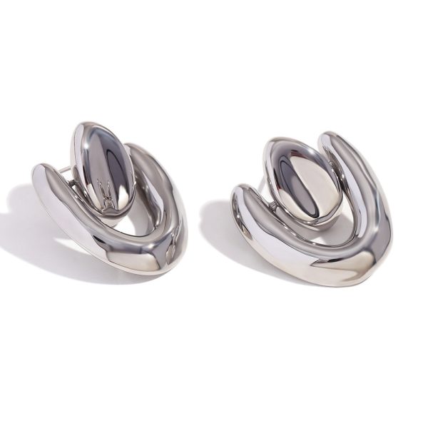 Stainless Steel 18K Gold Plating Geometric Stitching Irregular Heart Stud Earrings - Image 5