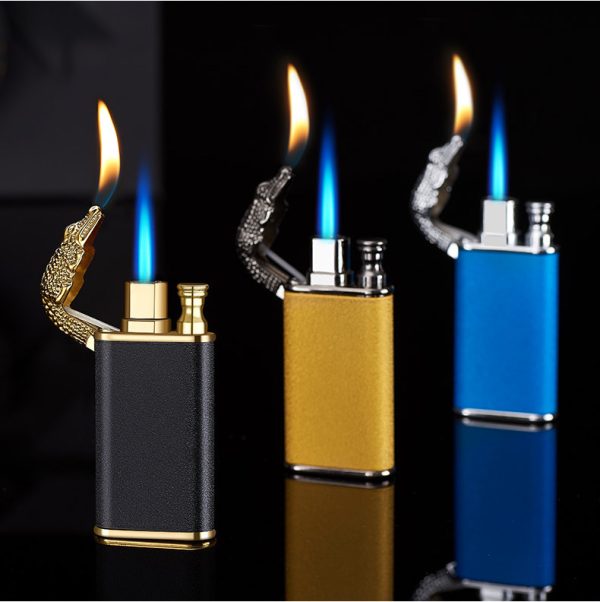 Creative Blue Flame Lighter Dolphin Dragon Tiger Double Fire Metal Winproof Lighter Inflatable Lighter - Image 4