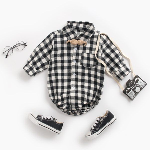 Infant Clothing Autumn and Winter Plaid Baby Boy Romper - Image 3