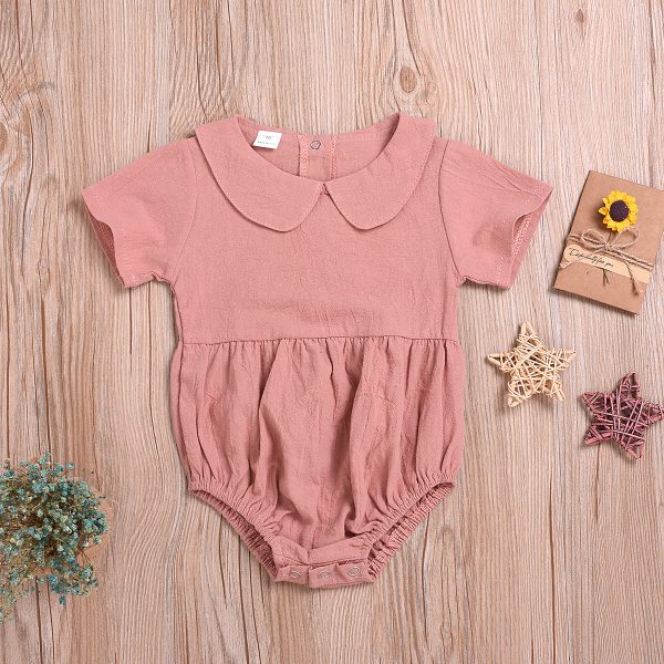 Baby Girl 3 Color Doll Collar Short Sleeve Halter - Image 3