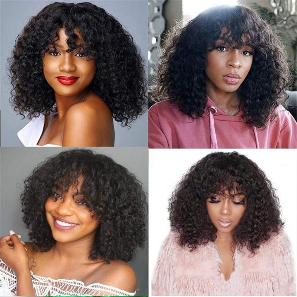 Kinky Curly Human Hair Wigs With Bangs - Image 5