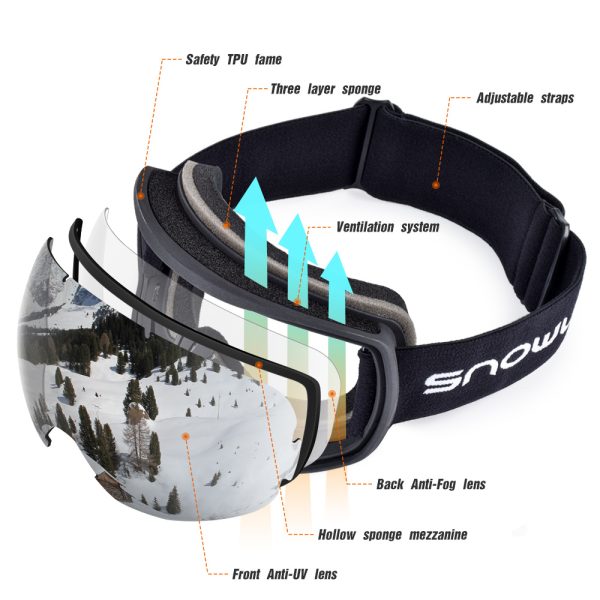 New double-layer anti-fog ski goggles, mountaineering ski goggles, men's and women's snow glasses card myopia - Image 2