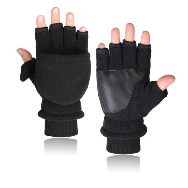 Double-layer Velvet Gloves Flip Touch Screen Half Finger Gloves - Image 10