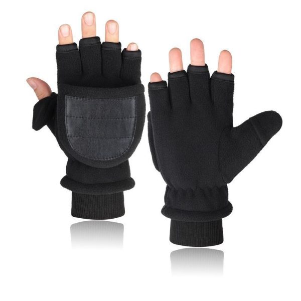 Double-layer Velvet Gloves Flip Touch Screen Half Finger Gloves - Image 5