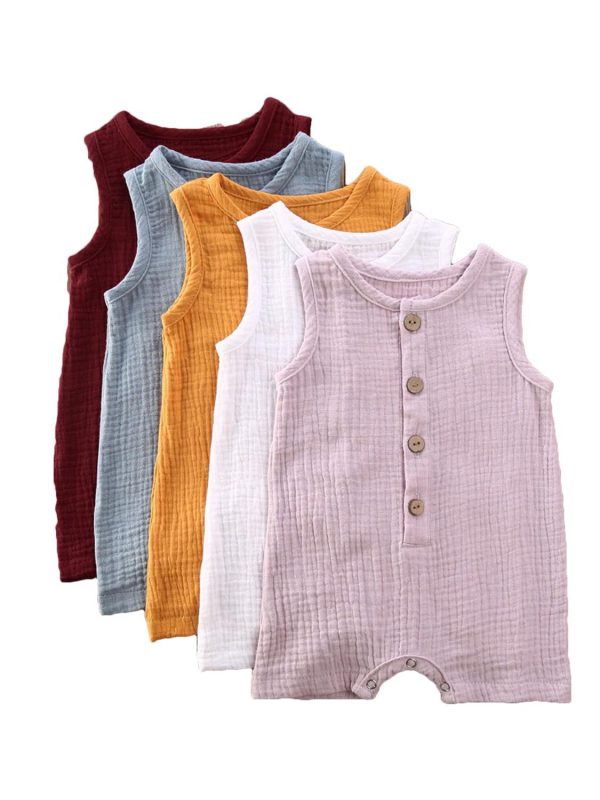 0-24M Summer Solid Rompers Newborn Infant Baby Girl Boy Outf - Image 3