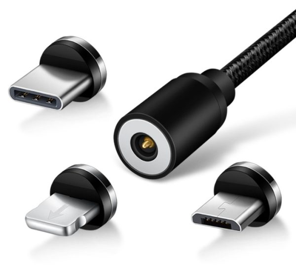 Compatible with Apple , Three-in-one 360 degree blind magnetic data cable Round magnetic charging cable