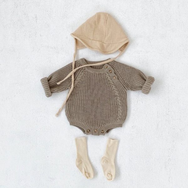 Infants Baby Solid Color Knitted Romper Loose Pullover Long Sleeve Triangle - Image 7