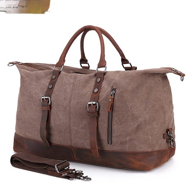 Canvas Traveling Crazy Horse Leather Casual Travel Messenger Shoulder Bag Large Capacity - Image 2