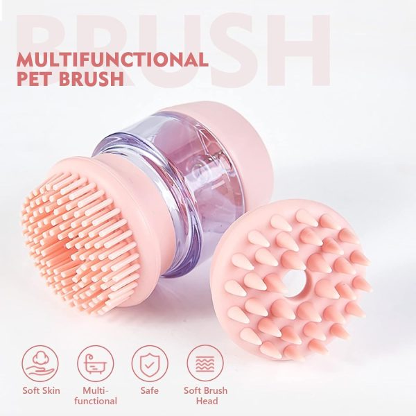 Cat Dog Pet Bath Brush Silicone Cat Dog Grooming Brush Puppy Massage Brush Hair Fur Cleaning Brush With Shampoo Dispenser Double Brush Head - Image 4