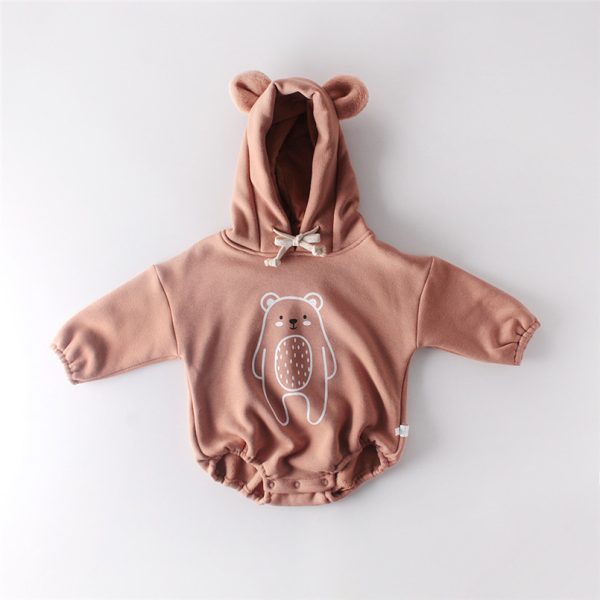 Cartoon Big Bear Print Long Sleeved Hooded Jumpsuit - Image 2