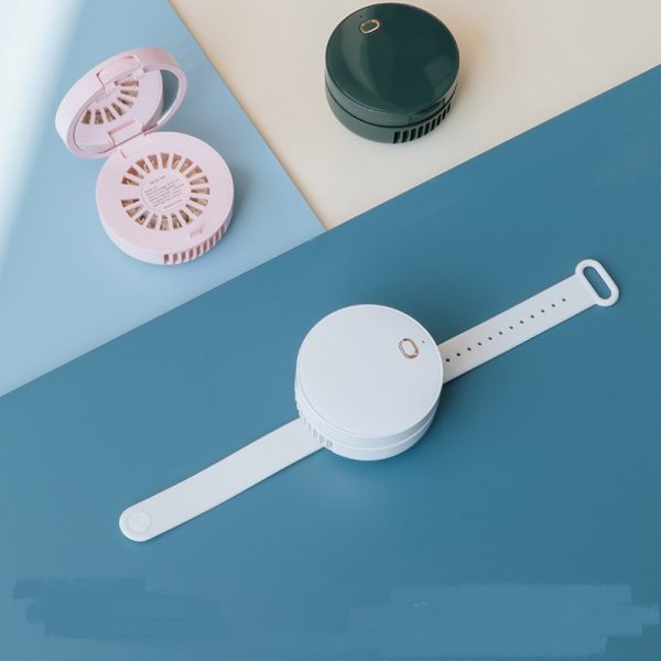 Portable Wrist Fan Mirror Leafless USB Rechargeable 3 Speed Adjustable Air Cooler Handheld - Image 9