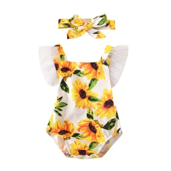 Beachwear Ruffled Sunflower Print Jumpsuit Pullover And - Image 2