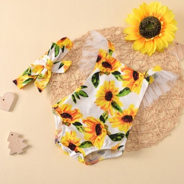 Beachwear Ruffled Sunflower Print Jumpsuit Pullover And - Image 3