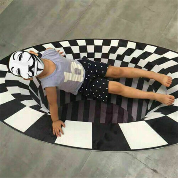 3D Vortex Carpet Black White Grid Bottomless Hole Illusion Rug Living Room Bedroom Anti-Slip Floor Mats Home Fashion Carpet Rugs - Image 4