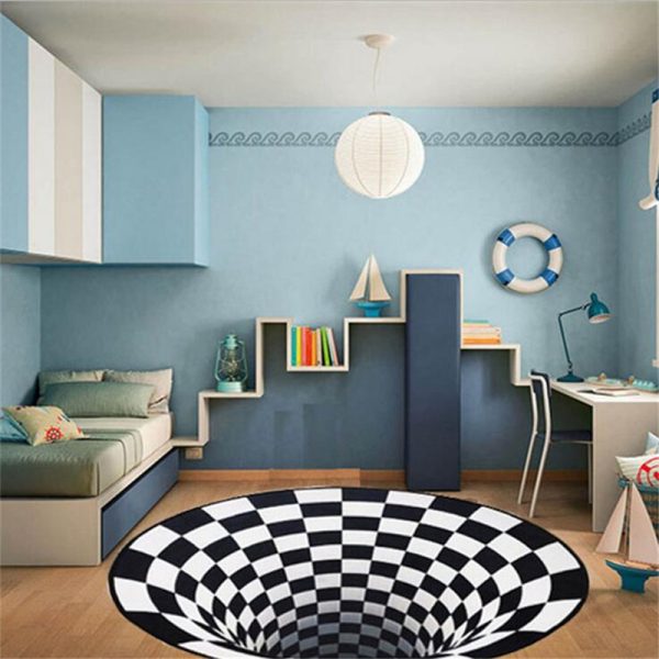 3D Vortex Carpet Black White Grid Bottomless Hole Illusion Rug Living Room Bedroom Anti-Slip Floor Mats Home Fashion Carpet Rugs - Image 6