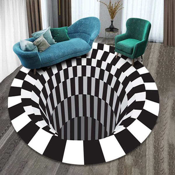 3D Vortex Carpet Black White Grid Bottomless Hole Illusion Rug Living Room Bedroom Anti-Slip Floor Mats Home Fashion Carpet Rugs - Image 5