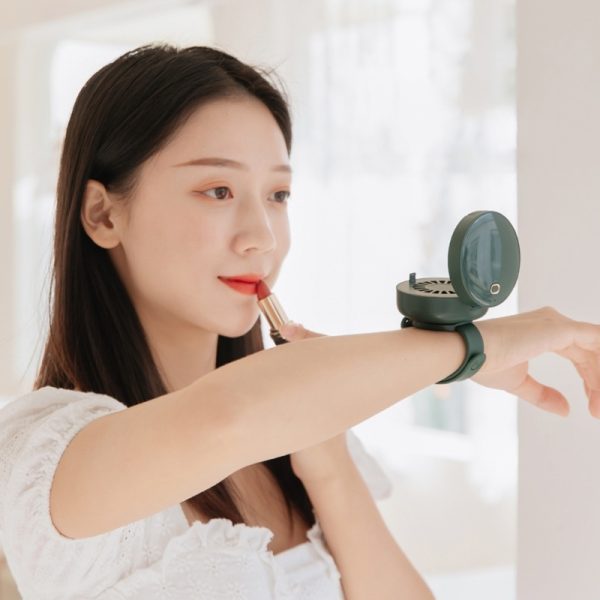 Portable Wrist Fan Mirror Leafless USB Rechargeable 3 Speed Adjustable Air Cooler Handheld - Image 2