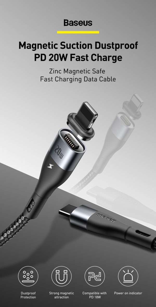 Compatible with Apple, Baseus Apple Iphone12 Mobile Phone Charging Cable Zinc Magnetic Fast Charging Data Cable PD20w Charging Cable Magnetic - Image 4