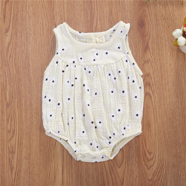 Cotton Linen Romper Baby Girls Sleeveless Floral - Image 3