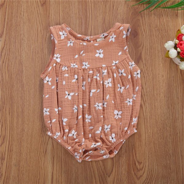 Cotton Linen Romper Baby Girls Sleeveless Floral - Image 2