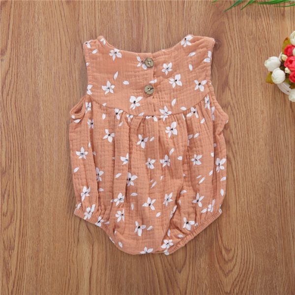 Cotton Linen Romper Baby Girls Sleeveless Floral - Image 8