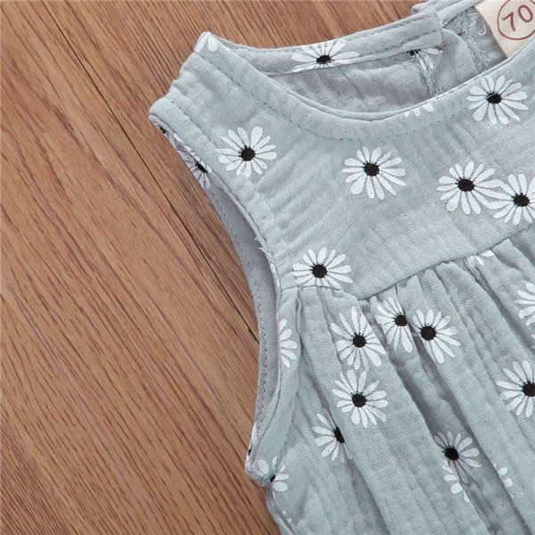 Cotton Linen Romper Baby Girls Sleeveless Floral - Image 6