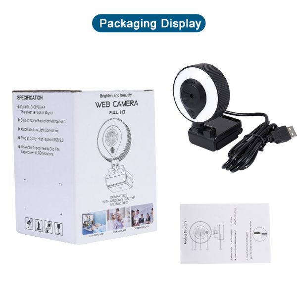 2K Touch Computer Camera Usb Live Hd Computer Camera Fill Light Camera - Image 3