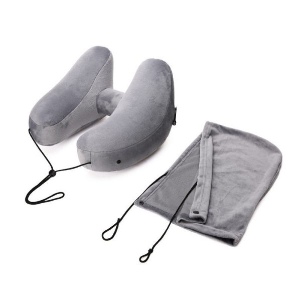 Hooded Travel Pillow H Shaped Inflatable Neck Pillow Folding Lightweight Nap Car Seat Office Airplane Sleeping Cushion Pillows - Image 5