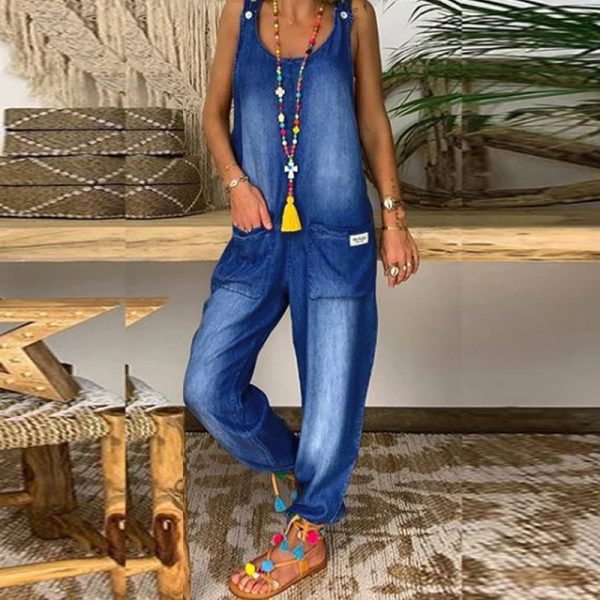 Denim Trousers Loose Sleeveless Foreign Trade Fashion Cross-border Wide-leg Jumpsuit - Image 3