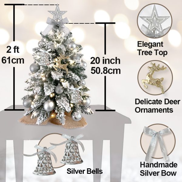 2ft Mini Christmas Tree With Light Artificial Small Tabletop Christmas Decoration With Flocked Snow, Exquisite Decor & Xmas Ornaments For Table Top For Home & Office - Image 2