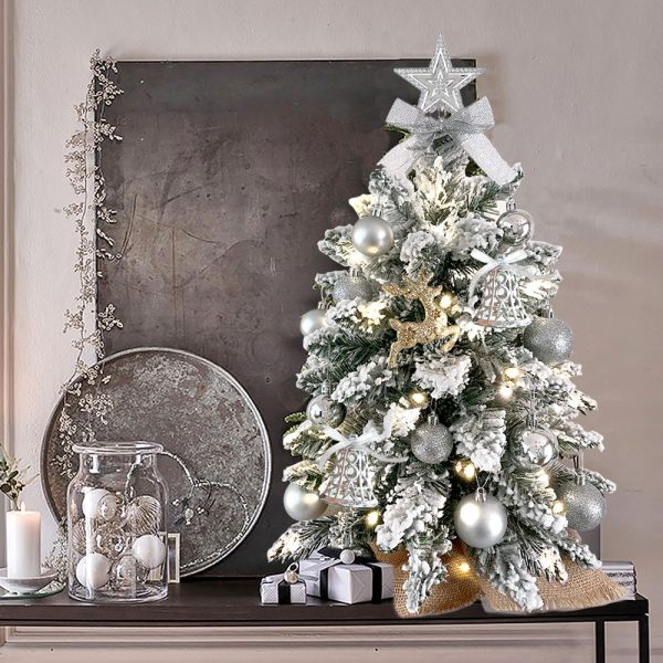 2ft Mini Christmas Tree With Light Artificial Small Tabletop Christmas Decoration With Flocked Snow, Exquisite Decor & Xmas Ornaments For Table Top For Home & Office - Image 5