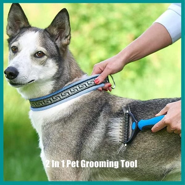 Deshedding Brush For Dog And Cat Pet Grooming Rake Dematting Comb Double Sided - Image 2