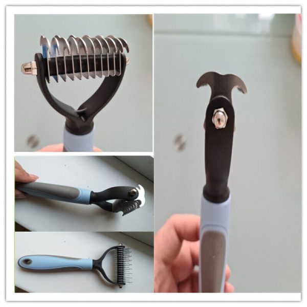 Grooming Brush For Pet Dog Cat Deshedding Tool Rake Comb Fur Remover Reduce 2-Side Dematting Tool For Dogs Cats Pets Grooming Brush Double Sided Shedding And Dematting Undercoat Rake Hair Removal Comb - Image 6