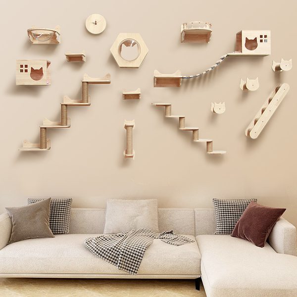 Pet Cat Climbing Frame Wall Type Solid Wood Wall Hanging Platform Ladder Pets Accessories - Image 2