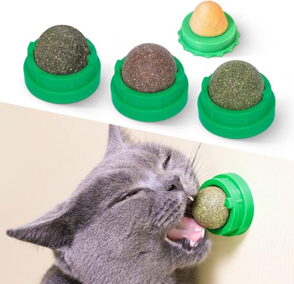 Potaroma Catnip Toys Balls 4 Pcs Extra Cat Energy Ball Edible Kitten Silvervine Toys For Cats Lick Healthy Kitty Teeth Cleaning Dental Chew Toys Cat Wall Treats