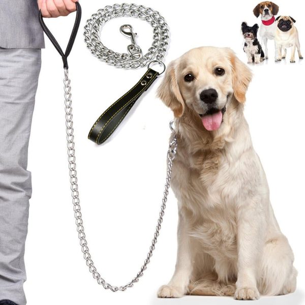 1PCS 1.2m Metal Chain Dog Lead Pet Puppy Leash Long Heavy Duty Anti-Chew Control - Image 4