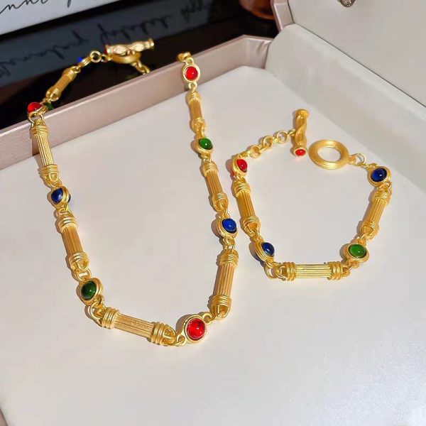 Alluvial Gold Court Style Bracelet And Necklace Set Tin Women - Image 2