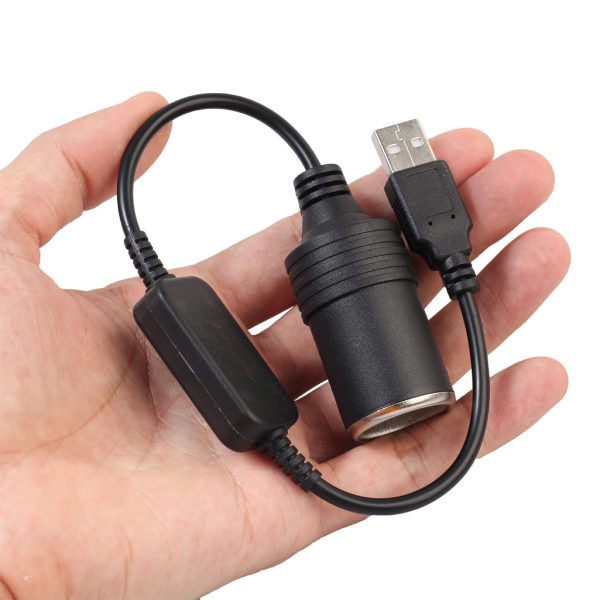 Black USB To Cigarette Lighter USB 5V To 12v Boost Power Adapter Cable