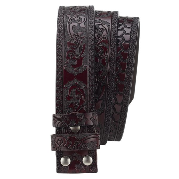 Embossed Belt Without Buckle Smooth Leather Belt - Image 9