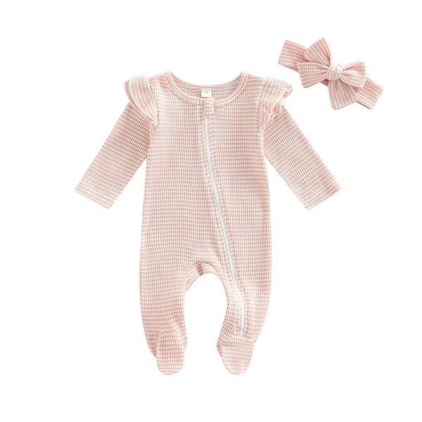 Baby Bodysuit With Fly Sleeves Solid Colour Zip - Image 2