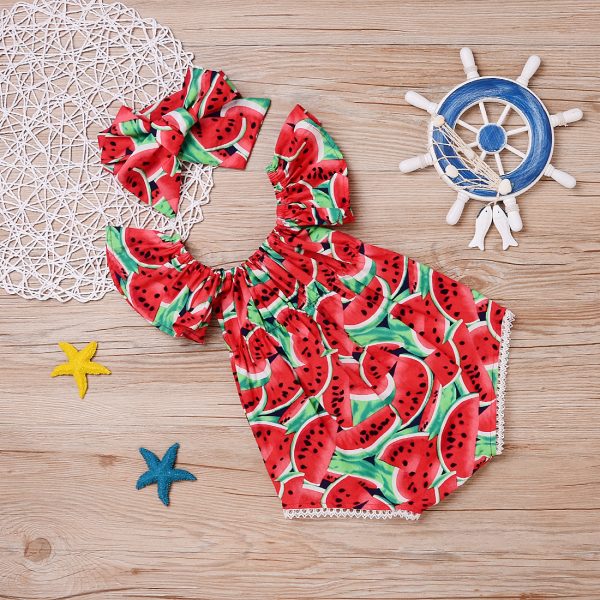 Watermelon Romper Set Red Watermelon Printed Lace Baby Climbing Suit - Image 5