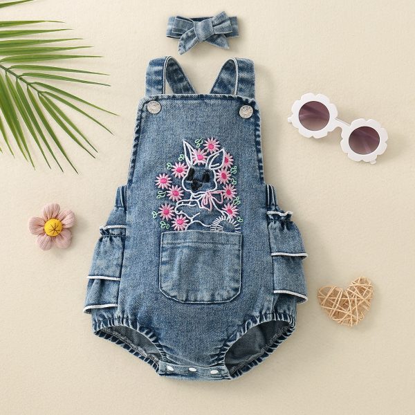 Embroidered Strap Ruffled One-piece Romper - Image 7