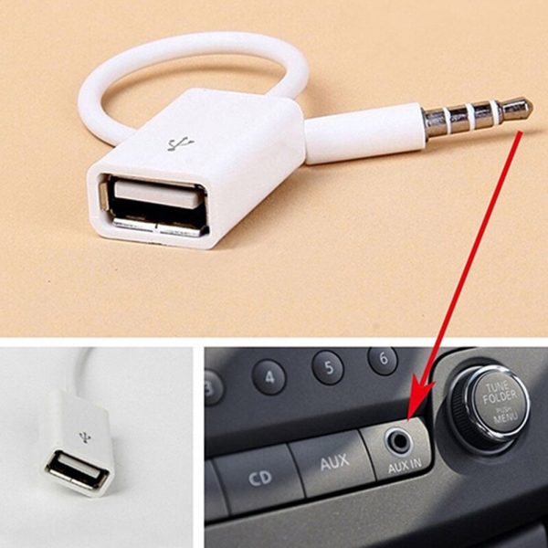 White 3.5mm male AUX audio plug to USB 2.0 Fema jack - Image 3